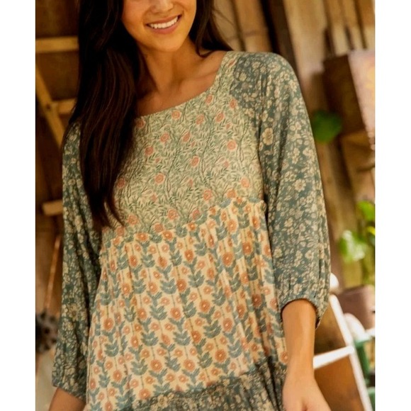 Natural Life Berkley Maxi Tiered Dress XL Sage Bloom Romantic Feminine Boho - Picture 2 of 11